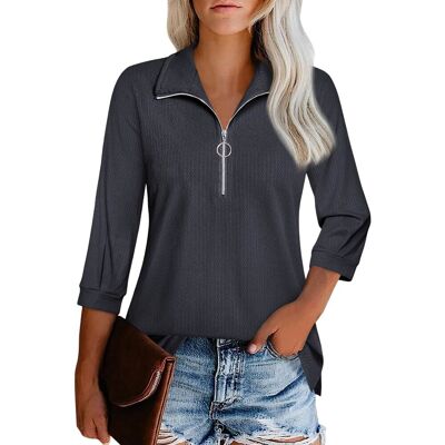 Inny producent Damska Bluza Sweter Golf z Suwakiem Rękaw 3/4 Elegancka Stylowa Szara L Inny producent Damska Bluza Sweter Golf z Suwakiem Rękaw 3/4 Elegancka Stylowa Szara L