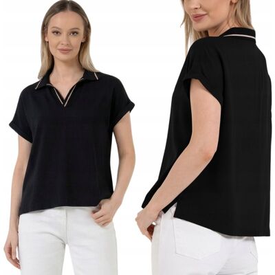 DAMSKA BLUZKA DAMSKA T-SHIRT DEKOLT POLO KOSZULKA 100% WISKOZA MORAJ L BLACK DAMSKA BLUZKA DAMSKA T-SHIRT DEKOLT POLO KOSZULKA 100% WISKOZA MORAJ L BLACK
