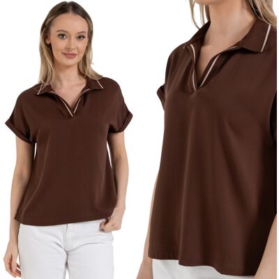 DAMSKA BLUZKA DAMSKA T-SHIRT DEKOLT POLO KOSZULKA 100% WISKOZA MORAJ L BROWN DAMSKA BLUZKA DAMSKA T-SHIRT DEKOLT POLO KOSZULKA 100% WISKOZA MORAJ L BROWN