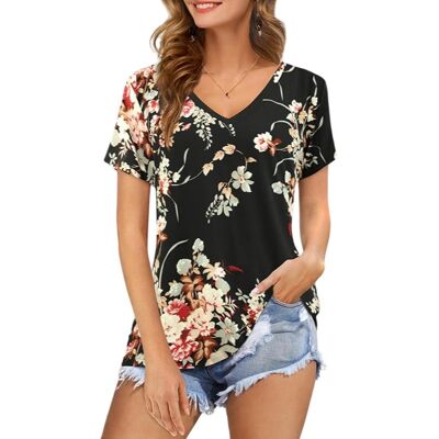 Inny producent Damska Bluzka Koszulka Basic w Kwiaty Stylowa Letnia Luźna Czarna XL Inny producent Damska Bluzka Koszulka Basic w Kwiaty Stylowa Letnia Luźna Czarna XL