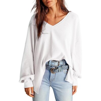 Inny producent Damska Bluzka Tunika V-Neck Dzianinowa Oversize Wygodna Wyjściowe Biała L Inny producent Damska Bluzka Tunika V-Neck Dzianinowa Oversize Wygodna Wyjściowe Biała L