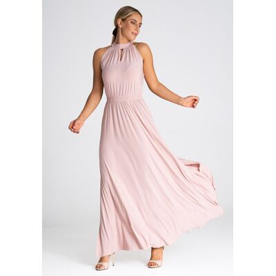 FIGL Damska elegancka sukienka wieczorowa maxi bez rękawów ze stójką (golf) na guziki - M945, różowa, XS FIGL Damska elegancka sukienka wieczorowa maxi bez rękawów ze stójką (golf) na guziki - M945, różowa, XS