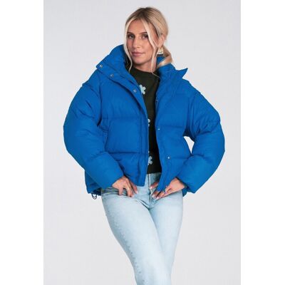 FIGL Damska kurtka puchowa krótka do pasa oversize z wysoką stójką bez kaptura na zimę - M1233, niebieska, L FIGL Damska kurtka puchowa krótka do pasa oversize z wysoką stójką bez kaptura na zimę - M1233, niebieska, L