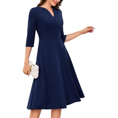 Inny producent Damska Sukienka Koktajlowa Elegancka Midi Dekolt Serek Suknia Granatowa 2XL Inny producent Damska Sukienka Koktajlowa Elegancka Midi Dekolt Serek Suknia Granatowa 2XL
