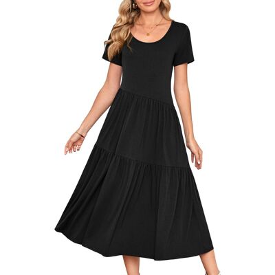 Inny producent Damska Sukienka Maxi Długa Krótki Rękaw Elegancka Stylowa Letnia Czarna S Inny producent Damska Sukienka Maxi Długa Krótki Rękaw Elegancka Stylowa Letnia Czarna S