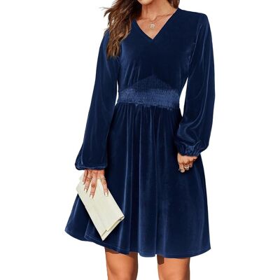 Inny producent Damska Sukienka Mini Welurowa Rozkloszowana Elegancka Granatowa L Inny producent Damska Sukienka Mini Welurowa Rozkloszowana Elegancka Granatowa L