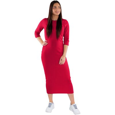 Damska sukienka prążkowana 3/4 Rękaw Maxi Niki bordowa Golden Queen r.2XL Damska sukienka prążkowana 3/4 Rękaw Maxi Niki bordowa Golden Queen r.2XL