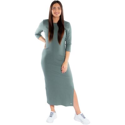 Damska sukienka prążkowana 3/4 Rękaw Maxi Niki khaki Golden Queen r.XL Damska sukienka prążkowana 3/4 Rękaw Maxi Niki khaki Golden Queen r.XL