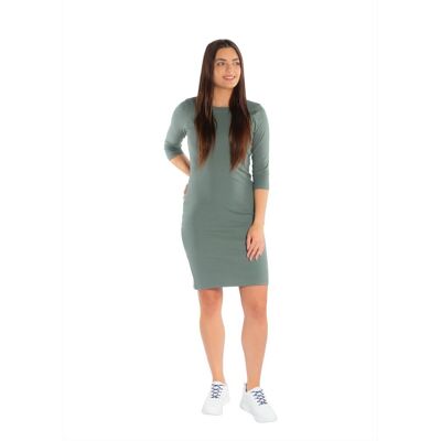 Damska sukienka prążkowana 3/4 Rękaw Midi Niki khaki Golden Queen r.2XL Damska sukienka prążkowana 3/4 Rękaw Midi Niki khaki Golden Queen r.2XL