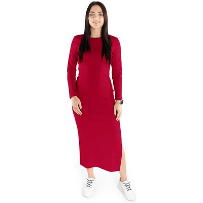 Damska sukienka prążkowana długi rękaw Maxi Niki bordowa Golden Queen r.XL Damska sukienka prążkowana długi rękaw Maxi Niki bordowa Golden Queen r.XL