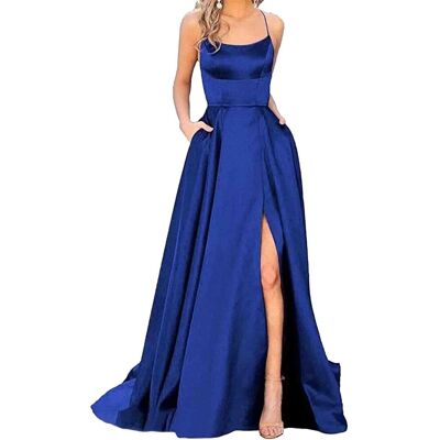 Inny producent Damska Suknia Satynowa Elegancka Wieczorowa Maxi z Kieszeniami Niebieska M Inny producent Damska Suknia Satynowa Elegancka Wieczorowa Maxi z Kieszeniami Niebieska M