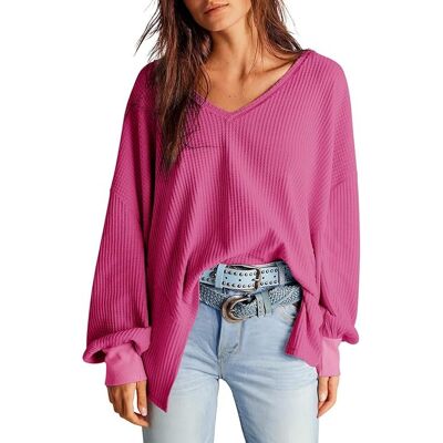 Inny producent Damska Tunika Oversize Waffle Knit Długi Rękaw Luźna Dzianina Różowa M Inny producent Damska Tunika Oversize Waffle Knit Długi Rękaw Luźna Dzianina Różowa M