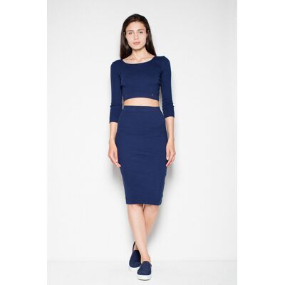 FIGL Damski bawełniany komplet bluzka i spódnica regular fit na co dzień - VT032, granatowy, L/XL FIGL Damski bawełniany komplet bluzka i spódnica regular fit na co dzień - VT032, granatowy, L/XL
