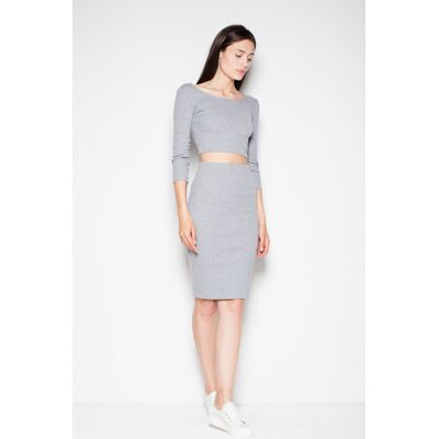 FIGL Damski bawełniany komplet bluzka i spódnica regular fit na co dzień - VT032, szary, L/XL FIGL Damski bawełniany komplet bluzka i spódnica regular fit na co dzień - VT032, szary, L/XL