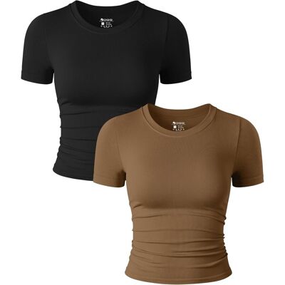 Inny producent Damski Crop Top Komplet 2 Krótki Rękaw Marszczony Wygodny Czarny Kawowy Inny producent Damski Crop Top Komplet 2 Krótki Rękaw Marszczony Wygodny Czarny Kawowy
