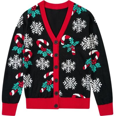 Inny producent Damski Kardigan Sweter Świąteczny Rozpinany Guziki Płatki Śniegu Czarny L Inny producent Damski Kardigan Sweter Świąteczny Rozpinany Guziki Płatki Śniegu Czarny L