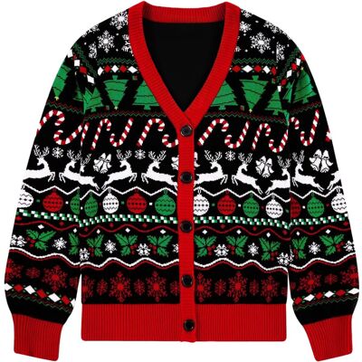 Inny producent Damski Kardigan Sweter Świąteczny Rozpinany Guziki Wzorzysty Czarny M Inny producent Damski Kardigan Sweter Świąteczny Rozpinany Guziki Wzorzysty Czarny M