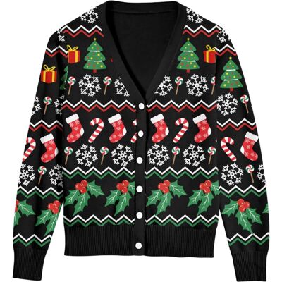 Inny producent Damski Kardigan Sweter Świąteczny Rozpinany Guziki Zabawny Czarny L Inny producent Damski Kardigan Sweter Świąteczny Rozpinany Guziki Zabawny Czarny L