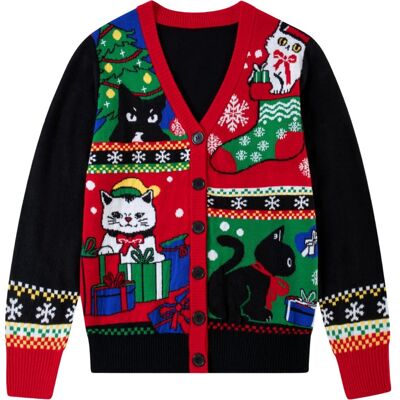 Inny producent Damski Kardigan Sweter Świąteczny Rozpinany Zimowy Wzorzysty Koty Czarny XL Inny producent Damski Kardigan Sweter Świąteczny Rozpinany Zimowy Wzorzysty Koty Czarny XL