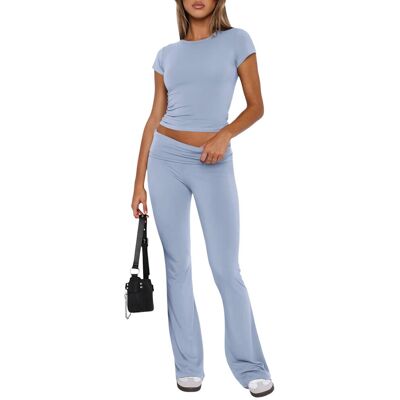 Inny producent Damski Komplet Dresowy Crop Top Dzwony Wygodny Sportowy Niebieski L Inny producent Damski Komplet Dresowy Crop Top Dzwony Wygodny Sportowy Niebieski L