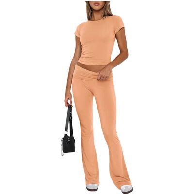Inny producent Damski Komplet Dresowy Crop Top Dzwony Wygodny Sportowy Pomarańczowy S Inny producent Damski Komplet Dresowy Crop Top Dzwony Wygodny Sportowy Pomarańczowy S
