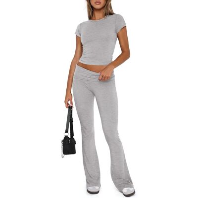 Inny producent Damski Komplet Dresowy Crop Top Dzwony Wygodny Sportowy Szary L Inny producent Damski Komplet Dresowy Crop Top Dzwony Wygodny Sportowy Szary L