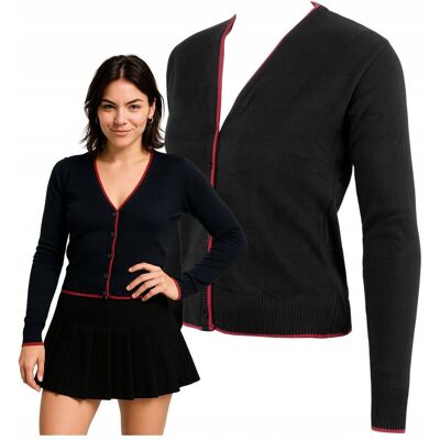 Modus Damski Sweter Czarno Czerwony Stylowy na Guziki Bawełna Akryl S Modus Damski Sweter Czarno Czerwony Stylowy na Guziki Bawełna Akryl S