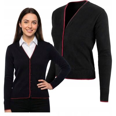 Modus Damski Sweter Czarno Czerwony Stylowy na Guziki Bawełna Akryl XL Modus Damski Sweter Czarno Czerwony Stylowy na Guziki Bawełna Akryl XL