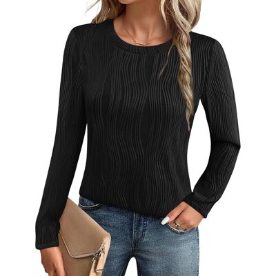 Inny producent Damski Sweter Okrągły Dekolt Falowany Jesienny Elegancki Czarny L Inny producent Damski Sweter Okrągły Dekolt Falowany Jesienny Elegancki Czarny L