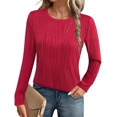 Inny producent Damski Sweter Okrągły Dekolt Falowany Jesienny Elegancki Czerwony XXL Inny producent Damski Sweter Okrągły Dekolt Falowany Jesienny Elegancki Czerwony XXL
