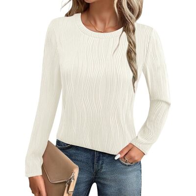 Inny producent Damski Sweter Okrągły Dekolt Falowany Modny Jesienny Elegancki Biały L Inny producent Damski Sweter Okrągły Dekolt Falowany Modny Jesienny Elegancki Biały L