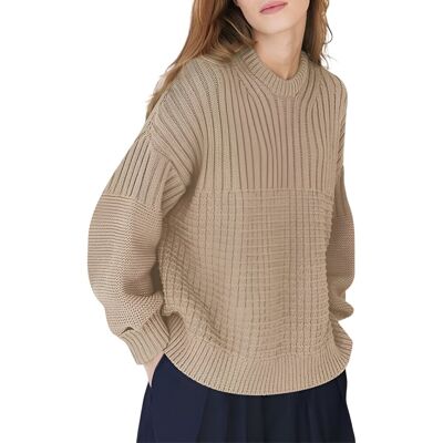 Inny producent Damski Sweter Oversize Bufiaste Rękawy Vintage Stylowy Beżowy S Inny producent Damski Sweter Oversize Bufiaste Rękawy Vintage Stylowy Beżowy S