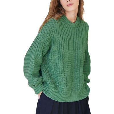Inny producent Damski Sweter Oversize Bufiaste Rękawy Vintage Stylowy Zielony S Inny producent Damski Sweter Oversize Bufiaste Rękawy Vintage Stylowy Zielony S