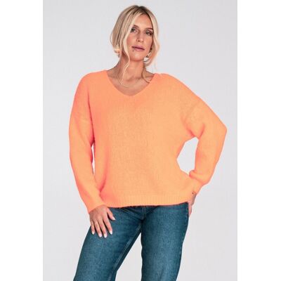 FIGL Damski sweter oversize z dekoltem V z miękkiej dzianiny akrylowej na co dzień - M1236, pomarańczowy, S FIGL Damski sweter oversize z dekoltem V z miękkiej dzianiny akrylowej na co dzień - M1236, pomarańczowy, S