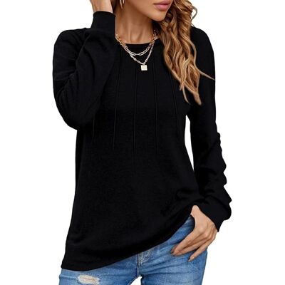 Inny producent Damski Sweter Plisowany Elegancki Okrągły Dekolt Wygodny Ciepły Czarny S Inny producent Damski Sweter Plisowany Elegancki Okrągły Dekolt Wygodny Ciepły Czarny S