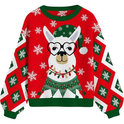 Inny producent Damski Sweter Świąteczny Długi Rękaw na Boże Narodzenie z Alpaką Czerwony M Inny producent Damski Sweter Świąteczny Długi Rękaw na Boże Narodzenie z Alpaką Czerwony M