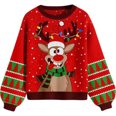 Inny producent Damski Sweter Świąteczny Dzianinowy Miękki Ciepły Wzory Zimowy Czerwony L Inny producent Damski Sweter Świąteczny Dzianinowy Miękki Ciepły Wzory Zimowy Czerwony L