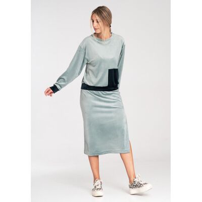 FIGL Damski welurowy komplet dresowy bluza i spódnica midi na co dzień Regular Fit - M1036, miętowy, L FIGL Damski welurowy komplet dresowy bluza i spódnica midi na co dzień Regular Fit - M1036, miętowy, L
