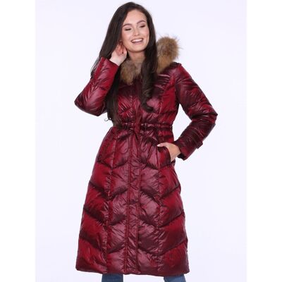 Inny producent Damski zimowy płaszcz taliowany z jenotem 3XL rubinowy Inny producent Damski zimowy płaszcz taliowany z jenotem 3XL rubinowy