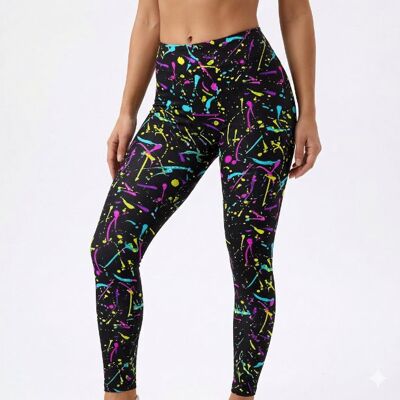 Inny producent Damskie Legginsy Wysoki Stan Neonowe Lata 80 Elastyczne Czarne XL Inny producent Damskie Legginsy Wysoki Stan Neonowe Lata 80 Elastyczne Czarne XL