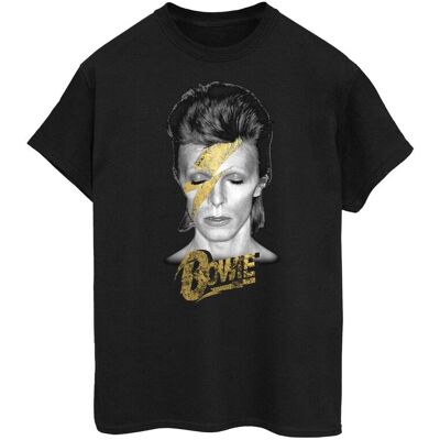 David Bowie Koszulka Damska / Damska Aladdin Sane Gold Bolt Cotton Boyfriend T-Shirt (L / Czarny) David Bowie Koszulka Damska / Damska Aladdin Sane Gold Bolt Cotton Boyfriend T-Shirt (L / Czarny)
