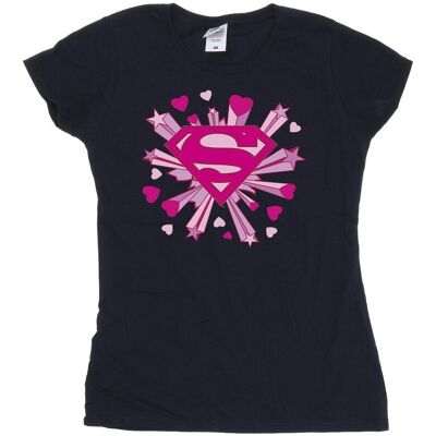 DC Comics Damska Bawełniana Koszulka Z Logo Supermana Z Różowymi Sercami I Gwiazdami (XXL (193cm) / Granatowy) DC Comics Damska Bawełniana Koszulka Z Logo Supermana Z Różowymi Sercami I Gwiazdami (XXL (193cm) / Granatowy)