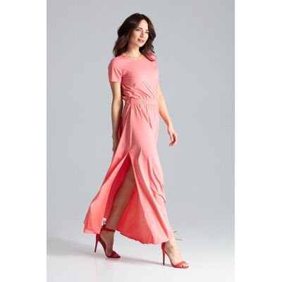 FIGL Długa sukienka elegancka z rozcięciami po bokach - koralowy - rozmiar XL FIGL Długa sukienka elegancka z rozcięciami po bokach - koralowy - rozmiar XL