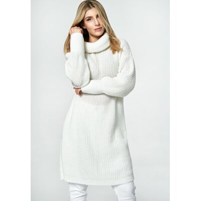 FIGL Długi sweter oversize z golfem damski - ecru M890 rozmiar Uniwersalny FIGL Długi sweter oversize z golfem damski - ecru M890 rozmiar Uniwersalny