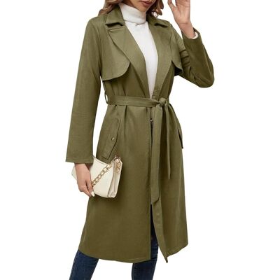 Inny producent Długi Trencz Damski Elegancki Płaszcz Jesienno Zimowy Z Paskiem Zielony S Inny producent Długi Trencz Damski Elegancki Płaszcz Jesienno Zimowy Z Paskiem Zielony S