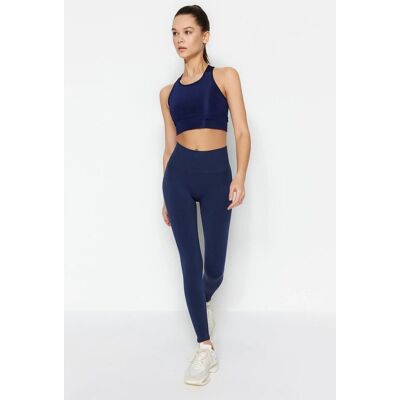 Jerf Vella - Granatowo Niebieskie Legginsy w wysokim stanem - M - Leggings Jerf Vella - Granatowo Niebieskie Legginsy w wysokim stanem - M - Leggings