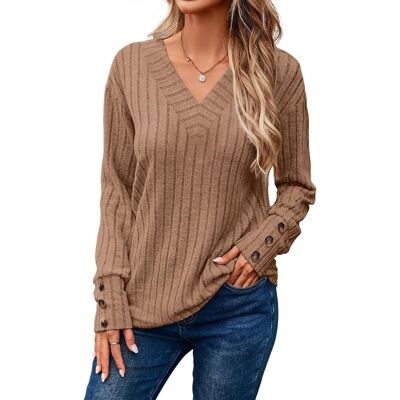 Inny producent Dokotoo Sweter Damski z Długim Rękawem Dekolt w Serek Elegancki Brązowy M Inny producent Dokotoo Sweter Damski z Długim Rękawem Dekolt w Serek Elegancki Brązowy M