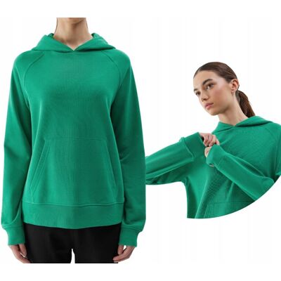 Dresowa damska bluza kangurka z kapturem 4F 4FWSS24TSWSF0955-41S Zielony Dresowa damska bluza kangurka z kapturem 4F 4FWSS24TSWSF0955-41S Zielony