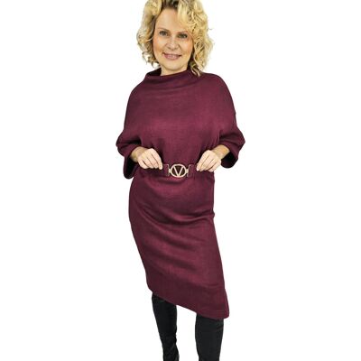 Agrafka Dzianinowa sukienka midi z paskiem i rękawami typu nietoperz ALENA-XL Agrafka Dzianinowa sukienka midi z paskiem i rękawami typu nietoperz ALENA-XL