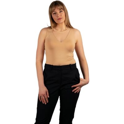 BABELL Elegancka bluzka damska top bez rękawów MARIAH z tiulowym dekoltem beżowa L BABELL Elegancka bluzka damska top bez rękawów MARIAH z tiulowym dekoltem beżowa L